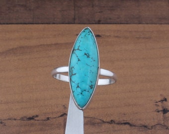 Marquise Tibetan Turquoise Silver Ring, Sterling Silver Ring 925 for Women, Turquoise Stone Boho Simple Ring with Stone, Gemstone Birthstone