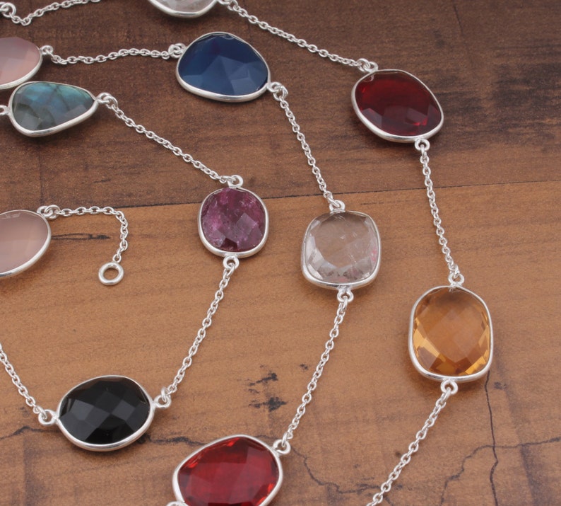 925 Sterling Silver Necklace Silver Jewelry, Multi Gemstone Silver Necklace, Gemstone Necklace, Handmade Gift Healing Gemstone Jewelry Women image 3