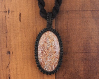 Picture Jasper Oval Gemstone Macrame Necklace, Macrame Pendant Gemstone Necklace, Stone Necklace, Pendant Macrame Gemstone Necklace For Her