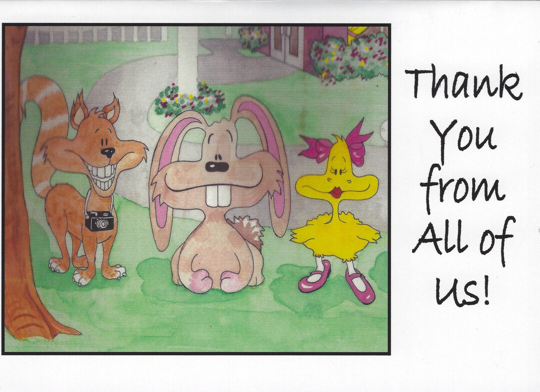 THANK YOU Greeting Card - Cute Animal Characters With Pastel Colored ...