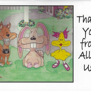 GRACIAS Tarjeta de felicitación - Lindos personajes de animales con sobre de color pastel