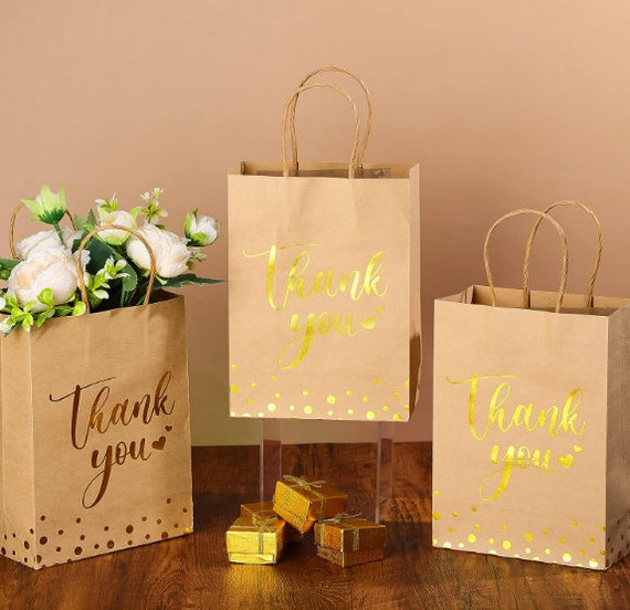 24 Pcs Thank You Kraft Paper Bags With Handles Etsy