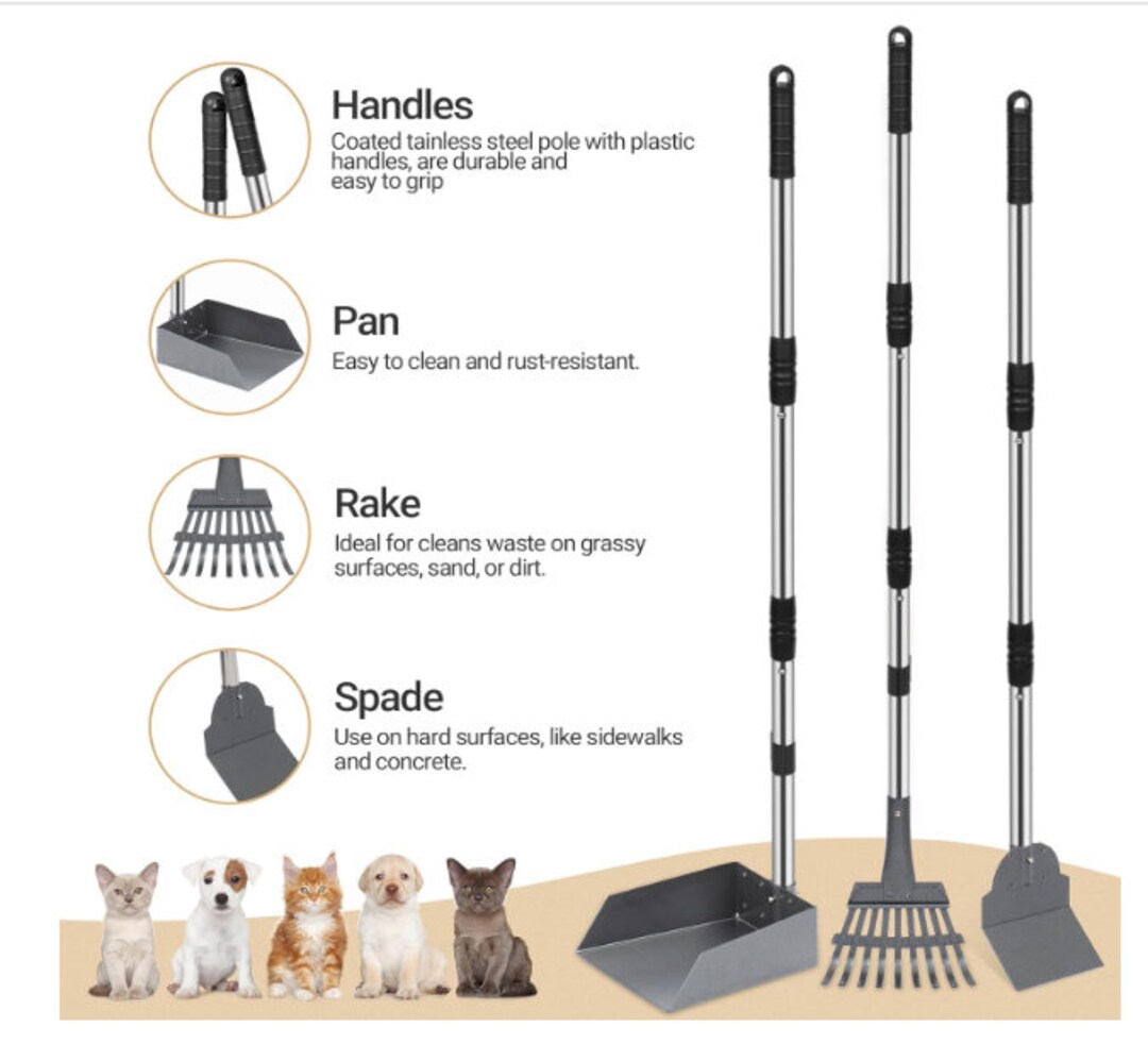 Dog Pooper Scooper, Dog Poop Tray and Rake Set, Pet Waste Removal Scoop
