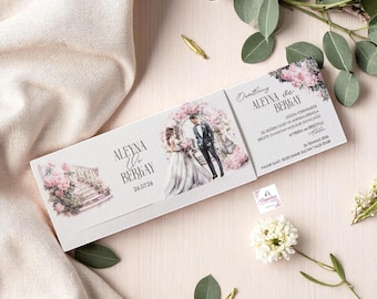 Invitación de boda moderna: elegante diseño floral con sobre.