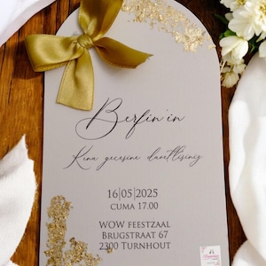 Elegant Henna Invitation Card with Gold Ribbon
