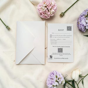 Minimalistiskt OSA-kort för bröllop med QR-kod, elegant krämfärgad OSA