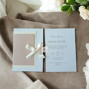Hochzeitseinladungskarte mit Band, geprägte gedruckte Einladung