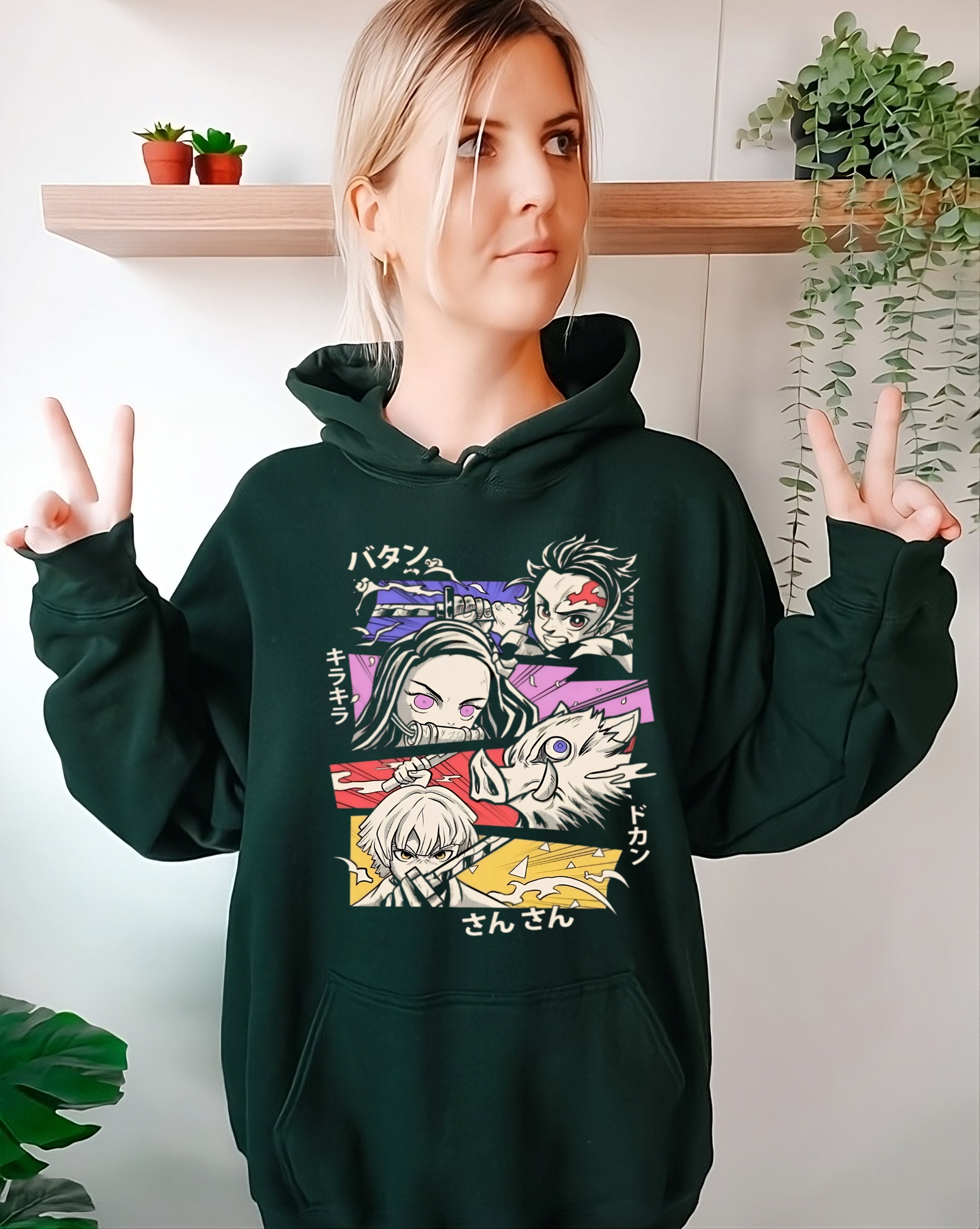 Symish Anime Sudadera con capucha de anime de Tanjiro Hashibira Nezuko  Sudadera de manga larga de anime para disfraz