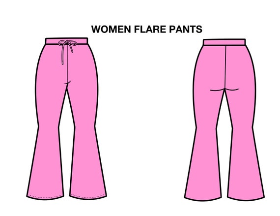 Women Flare Sweatpants Flat Technical Drawing Illustration Blank Streetwear  Mock-up Template for Design 