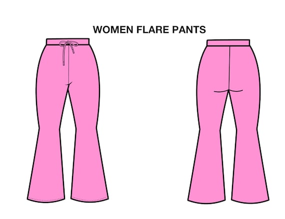 Women Flare Sweatpants Flat Technical Drawing Illustration Blank