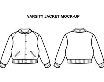 Varsity Jacket Flat Technical Drawing Illustration Blank Streetwear Mock-up Template for Design and Tech Packs.