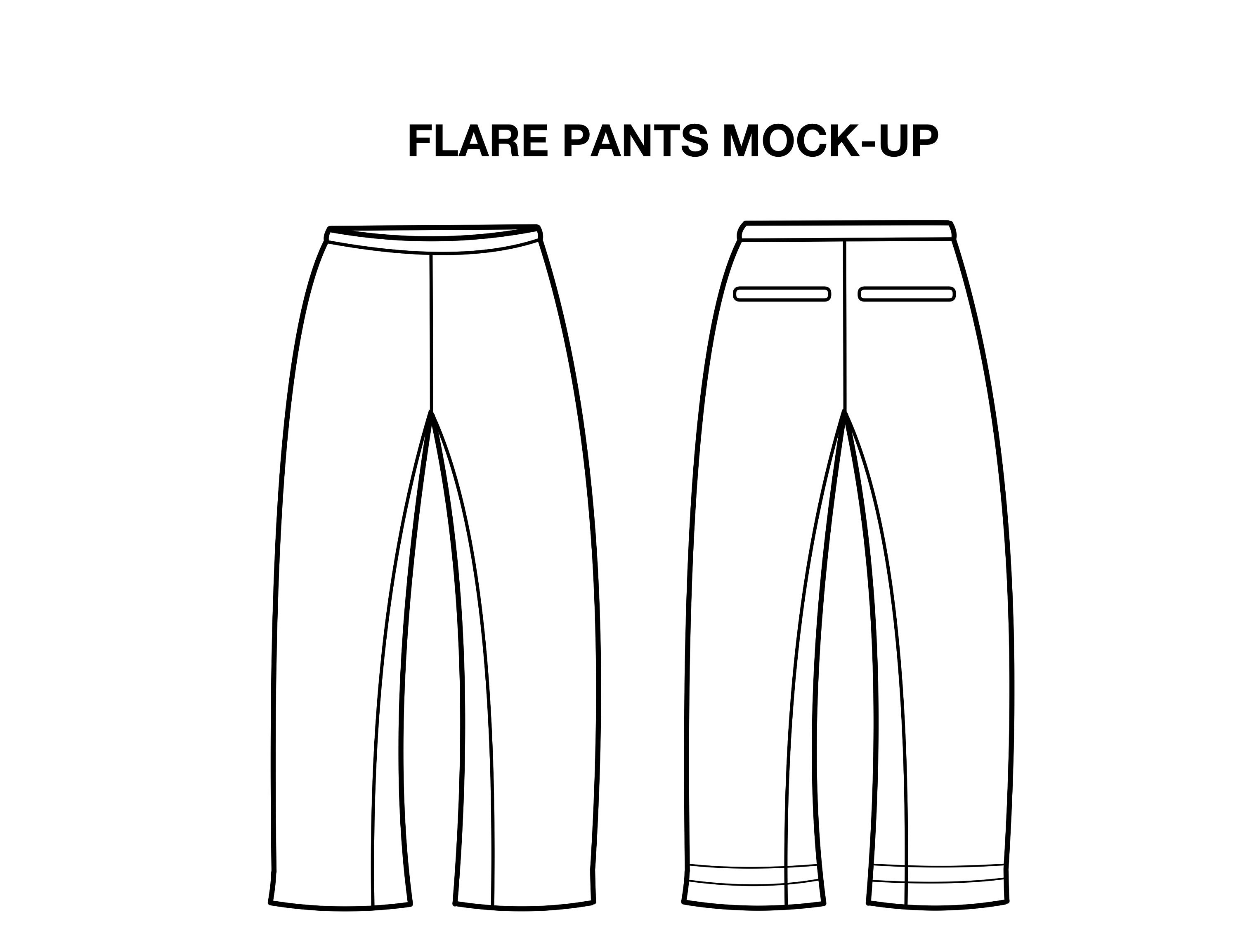 Unisex Flare Pants Flat Technical Drawing Illustration Blank Streetwear Unisex Flare Pants Flat Technical Drawing Illustration Blank Streetwear