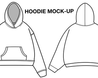 Hoodie Flat Technical Drawing Illustration Blank Streetwear Mock up Template for Design Etsy