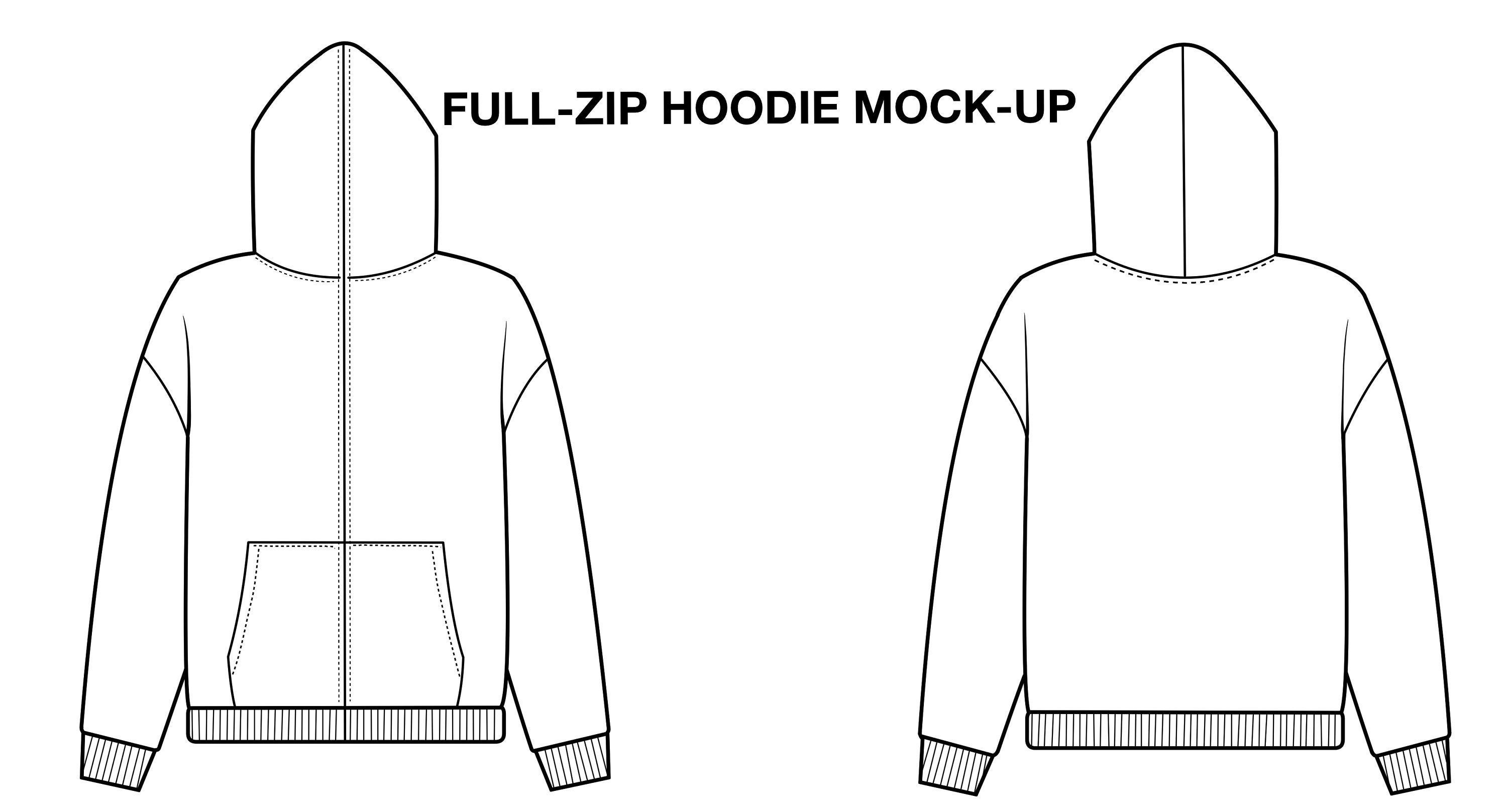 Full Zip Hoodie Flat Technical Drawing Illustration Blank Streetwear ...