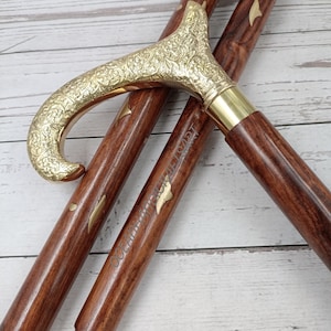 Brass Handle Walking Cane - Wooden Walking Stick Cane - Victorian Brass Walking Cane Gift For Men & Women Groomsmen, Birthday Gift For Dad