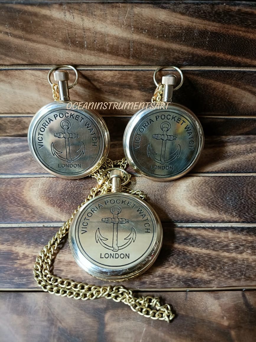 Montre De Poche Laiton Doré - Lot De 3 Pièces - Cadeau Mariage - Neuf Sans étiquette