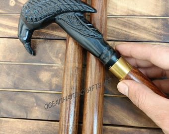 Brass Raven Handle Walking Cane – Victorian Style Wooden Walking Stick For Men & Women