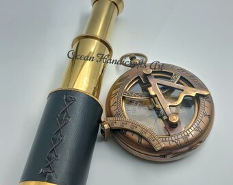 Personalized Engraved Brass Sundial Compass With Brass Spyglass Telescope For Birthday Gift-Campaign & Hiking-Wedding Gift-Ship Pirates Gift