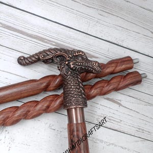 Brass Dragon Head Walking Cane - Walking Stick Cane Gift For Dad - Wooden Walking Cane For Women Birthday Retirement Anniversary Gift