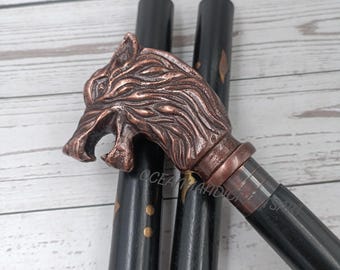 Handmade Brass Wolf Head Walking Stick Cane – Wooden Cane Gift For Men And Women