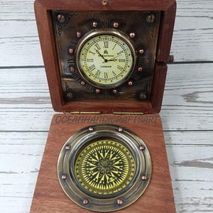 Brass Pocket Watch,  Personalized Brass Compass With Desk Clock, Wooden Desk Clock For Home Decor Birthday & Wedding Gift, Graduation Gift
