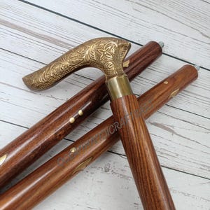 Handmade Wooden Walking Cane - Brass Handle Wooden Walking Stick Cane - Walking Cane For Men Women Groomsmen Gift Birthday Gift For Mom Dad
