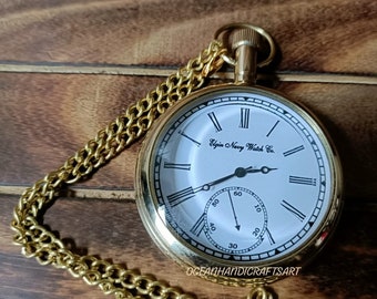 Engraved Brass Pocket Watch with Chain, Groomsmen Gift