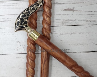 Victorian Flower Brass Handle Wooden Walking Cane
