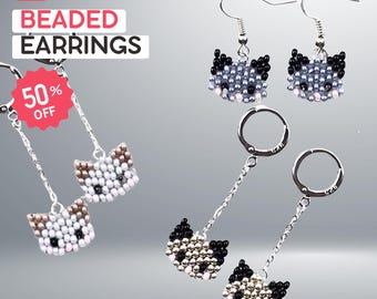 Quirky Cat Brick Weave Earrings DIY Tutorial. Comprehensive Video Masterclass for Crafting Unique Beaded Jewelry Pieces