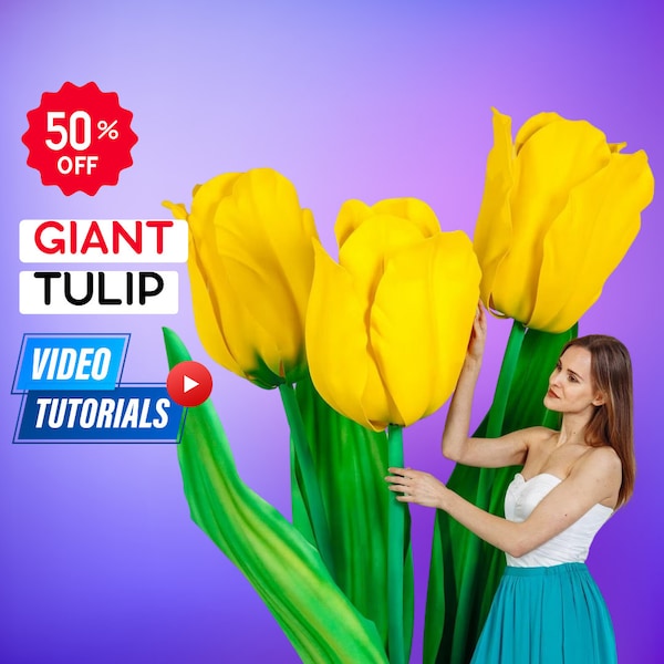 Giant flowers | TULIP — Flowers templates & video tutorial • DIY flowers • handmade flowers • paper flowers • flower making • giant flower