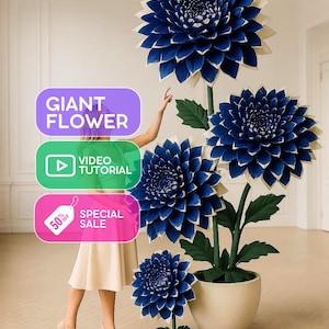 Giant Paper Blue Flower – Templates – Video Tutorial – Standing Prop – Large Flower