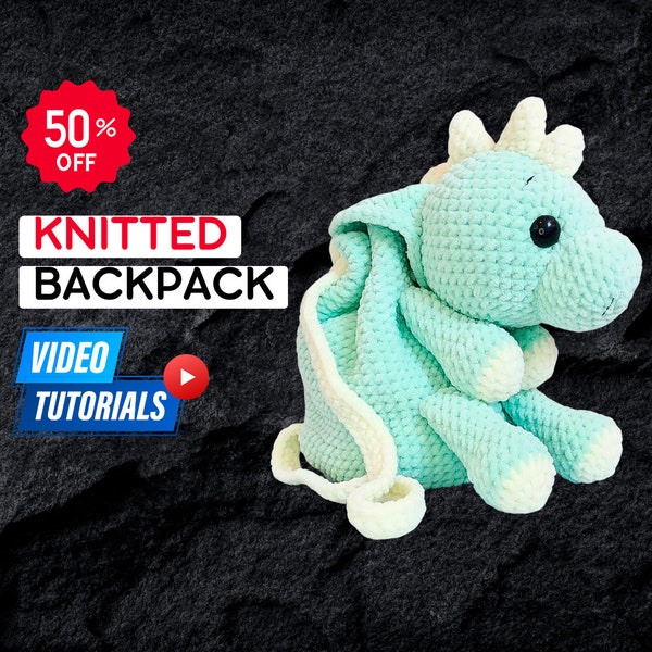 Dinosaurier Rucksack stricken Anleitungsvideo — Häkeltier Spielzeug • Handgestrickt • Strickanleitung • Amigurumi • Plüschtier • gefüllt