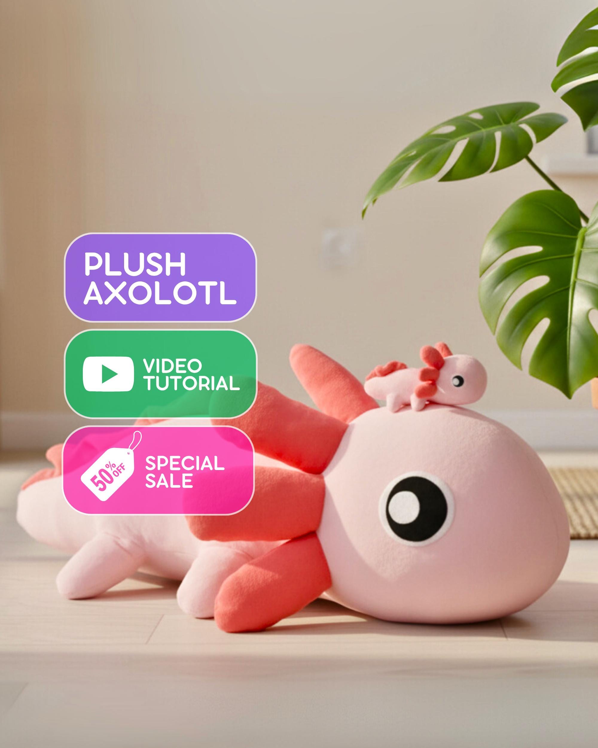 アホロートルのぬいぐるみの縫製パターン：詳細なビデオチュートリアル