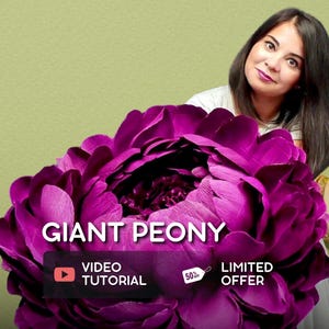 Peonía de papel grande – Plantillas PDF – Videotutorial – Soporte – Flor gigante
