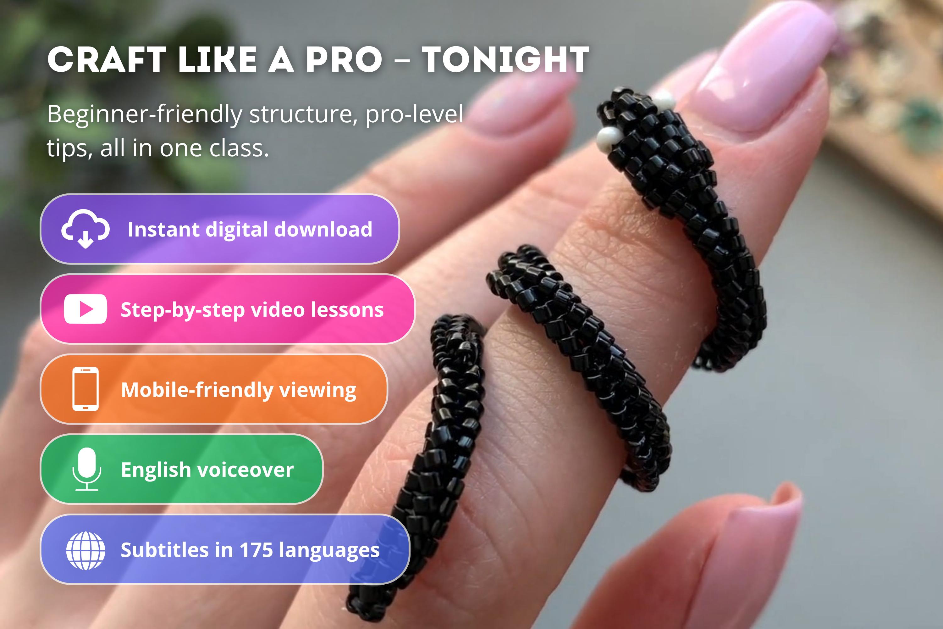 Beaded Snake Ring Video Tutorial: DIY Beadwork Pattern (digital ...