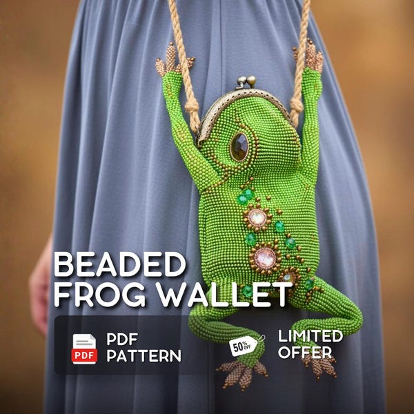 Beaded Frog Wallet pattern PDF - Beaded frog purse • Beaded frog wallet • Seed bead patterns • Beadwork pattern • Beaded frog bag