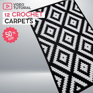Patrón y videotutorial de 12 alfombras tejidas a crochet — Alfombras tejidas a crochet con cuerda • Patrón de alfombras de yute tejidas a crochet • Diseño de interiores tejido • Hecho a mano