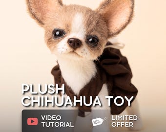 Chihuahua Plush Toy Sewing Pattern: Realistic Fur Dog Templates (PDF + Video Tutorial)