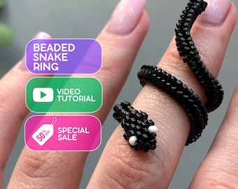 Videotutorial de anillo de serpiente con cuentas: Patrón de abalorios DIY (Descarga digital)