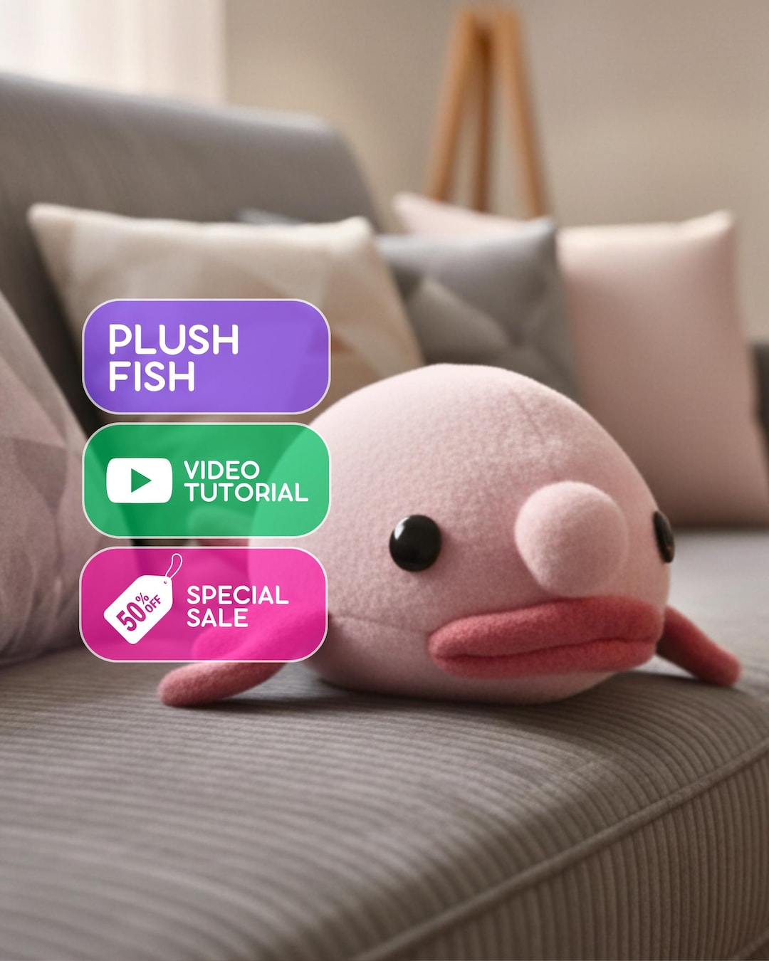 Waterdrop Fish Plush Toy Sewing Pattern: Video Tutorial (PDF + Video ...