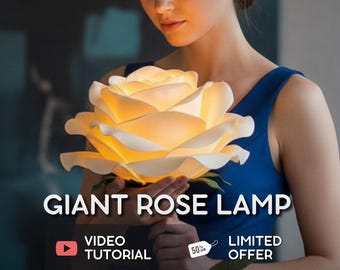 Large Rose Lamp Pattern – PDF – Video Tutorial – Standing Prop – Giant Flower