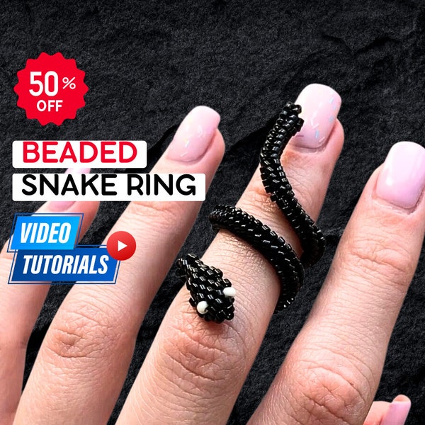 Beaded Snake Ring pattern video tutorial - Animal Beading Patterns • Rings • Seed bead patterns • Beadwork pattern • Digital download