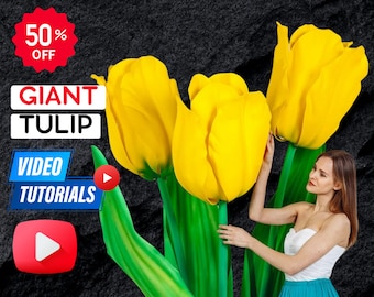 Giant flowers | TULIP — Flowers templates & video tutorial • DIY flowers • handmade flowers • paper flowers • flower making • giant flower