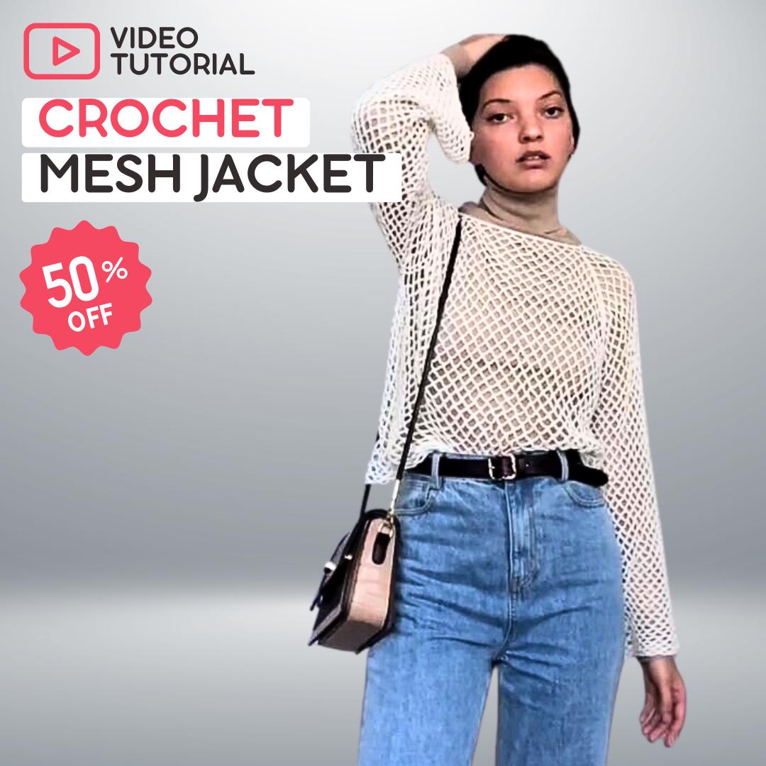 Crochet mesh jacket video tutorial — sweater women crochet pattern • top-summer • Pullover • Instant Download