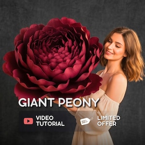 Sjabloon voor een gigantische papieren pioenroos – PDF – Videotutorial – Stap-voor-stap video – Patroon voor een grote bloem