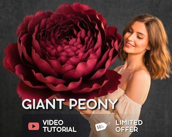 Giant Paper Peony Template – PDF – Video Tutorial – Step-By-Step Video – Large Flower Pattern
