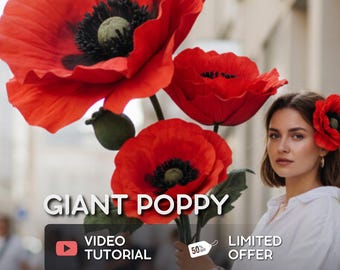Papoula gigante em espuma EVA – Moldes em PDF – Tutorial em vídeo – Suporte para decoração – Flor grande