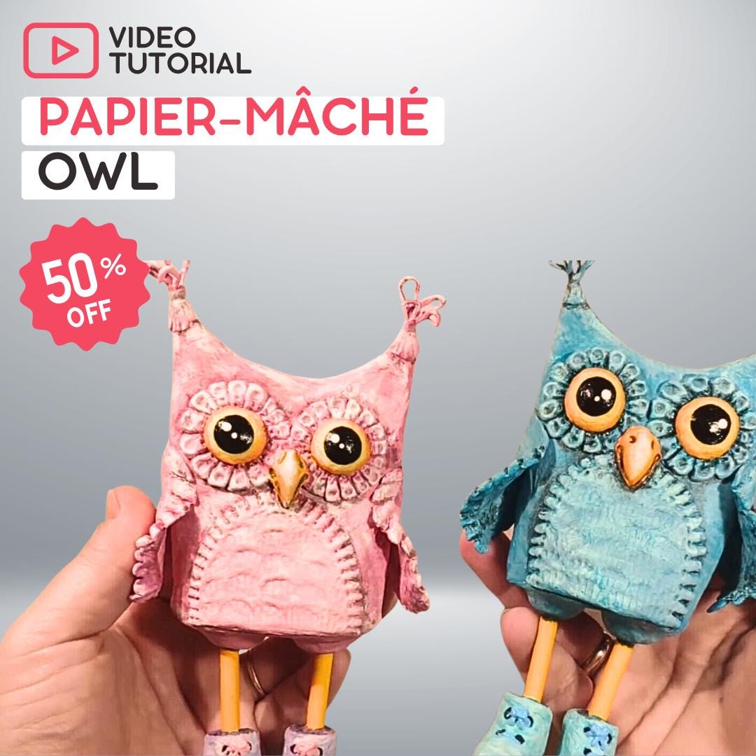 Papier-Mâché Owl Sculpture video tutorial - Sculpting Patterns • Papier-Mâché Owl • DIY Sculpture • Artwork pattern • Digital download