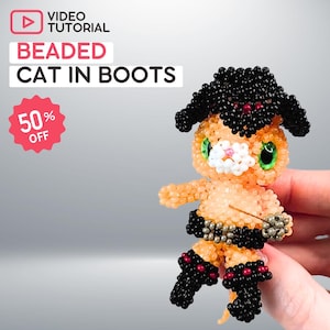 Beaded Puss in Boots pattern video tutorial - Beading Patterns • Beaded Cat • Seed bead patterns • Beadwork pattern • Digital download
