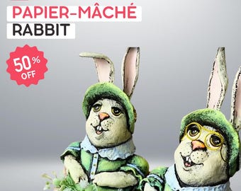 Papier-Mâché Rabbit Sculpture video tutorial - Sculpting Patterns • Papier-Mâché Rabbit • DIY Sculpture • Artwork pattern • Digital download